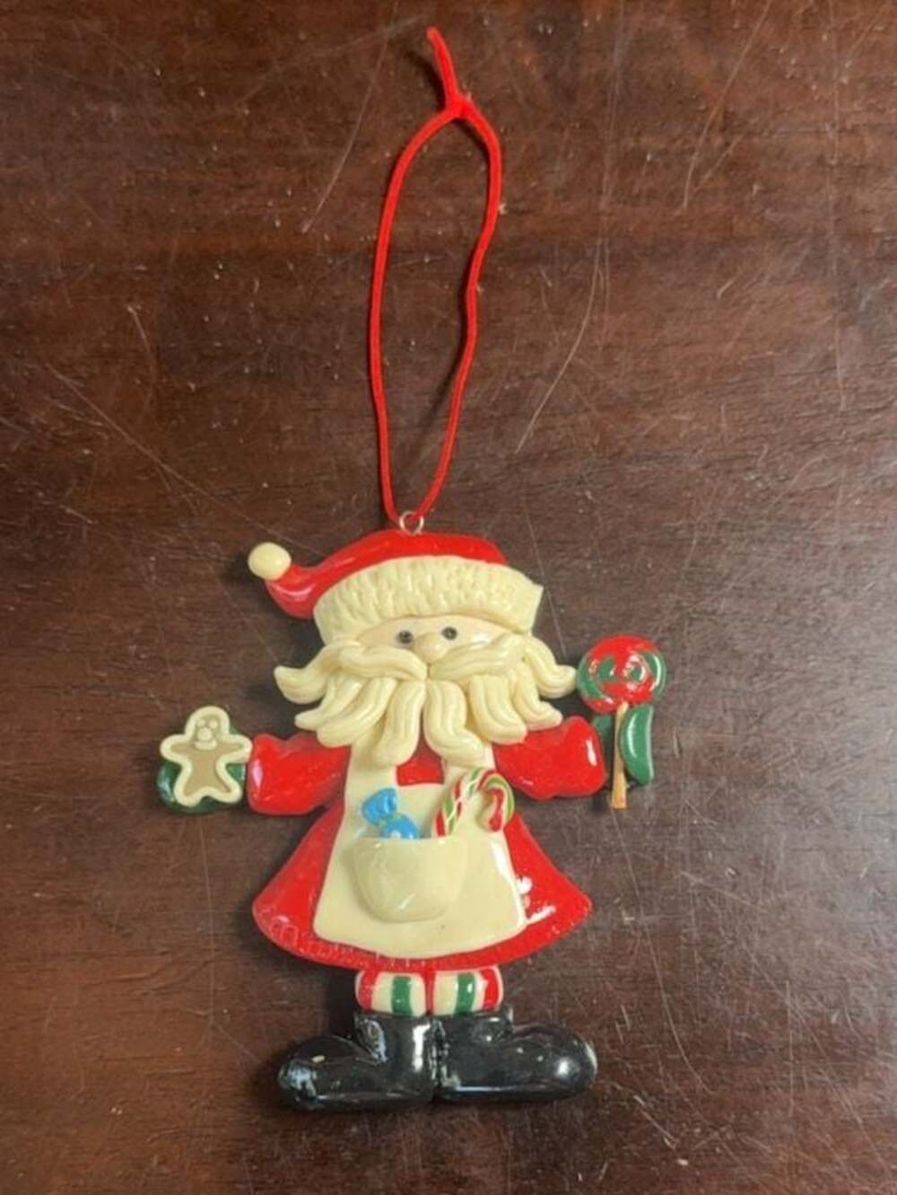 Vintage Santa Claus Christmas Ornament with Gingerbread Man and Lollipop